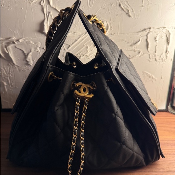 CHANEL Handbags - Chanel 25 Small Black Canvas Quilted Shoulder Bag with Antique Gold Hardware